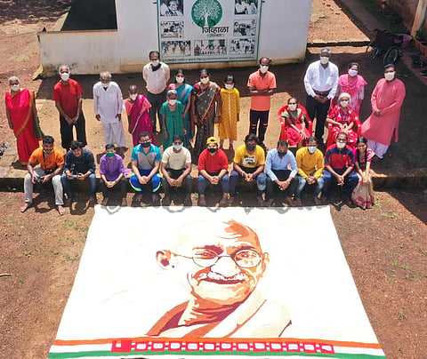 Artwork of Mahatma Gandhi on khadi cloth