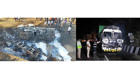Tanker and Container Caught fire at Pune-Mumbai Expressway