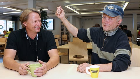 Serkukset Juha Vidgrén ja Heikki Astikainen kahvittelemassa 10 vuotta sitten.