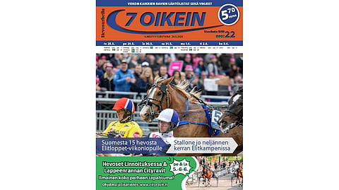 7 oikein -lehdessä on tällä viikolla mm. Elitloppet-viikonlopun kaikkien totolähtöjen käsiohjelmasivut.