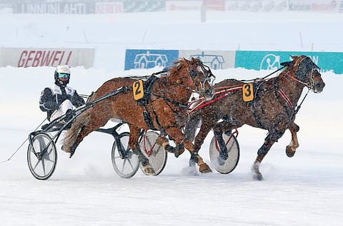 Näin tiukka kamppailu käytiin Linnunlahdella Kartierin/Heikki Mikkonen ja sisäradan Ellin Sisun/Esa Holopainen kesken. Kuva: Anu Leppänen.