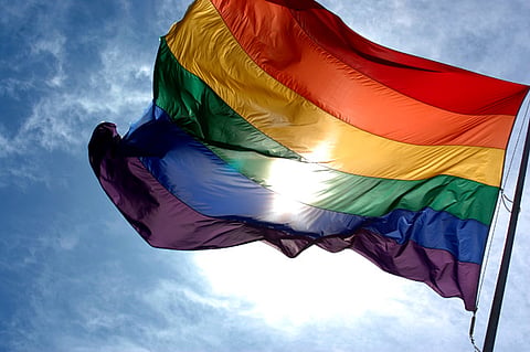 A Pride rainbow flag