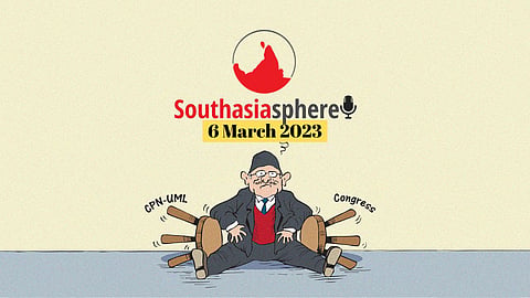 Nepal’s Prime Minister Pushpa Kamal Dahal faces a second vote of confidence after the CPN-UML pulled out of the governing coalition. Cartoon: Gihan de Chickera