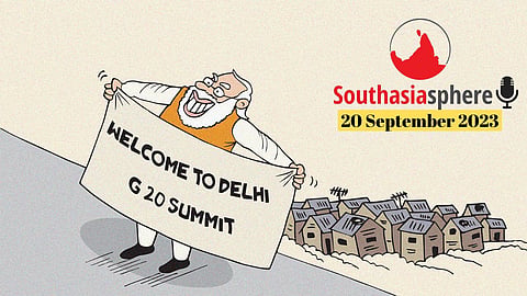 While India claimed the joint declaration and the G20 summit a diplomatic success, the poor in Delhi paid a heavy price.
Cartoon by Gihan de Chickera