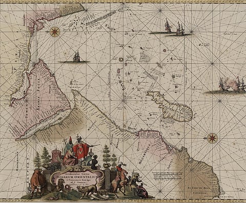 A 1675 map of the Indian Ocean by the Dutch engraver Frederick de Wit. Through the histories of five Omani Sultans, Sovereigns of the Sea speaks to the interconnectedness of Southasia, West Asia and East Africa via politics, economics, colonialism, the slave trade and community linkages. Photo courtesy: Library of Congress