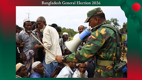 A soldier tries to control Rohingya people as they wait for relief at the Balukhali refugee camp. All major political forces in Bangladesh – past, present and emerging – have used the promise of Rohingya repatriation not as the fulfilment of a humanitarian obligation but as political performance for their own benefit.