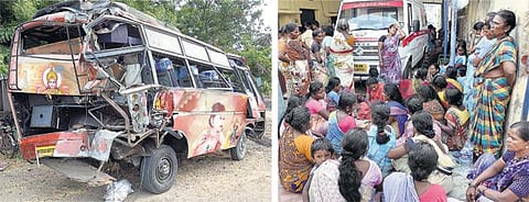 தூத்துக்குடி மாவட்டம் எட்டயபுரம் அருகே பழுதாகி நின்ற வேன் மீது லாரி மோதி 9 பேர் பலி