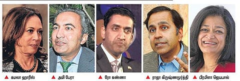 அமெரிக்க எம்.பி.க்களாக 5 இந்தியர் பதவியேற்பு: செனட் சபையில் முதல் இந்திய உறுப்பினரானார் கமலா