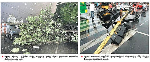 மதுரையில் சூறைக்காற்றுடன் பலத்த மழை: தண்டவாளத்தில் மரம் விழுந்ததால் ரயில் போக்குவரத்து பாதிப்பு