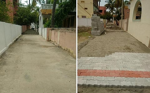 கான்க்ரீட் சாலை மீது ஃபேவர் பிளாக்: கமிஷனுக்காக வேலை செய்கிறதா டி.கல்லுப்பட்டி பேரூராட்சி?