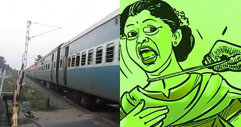 ஓடும் ரெயிலில் ஓய்வுபெற்ற காவல் அதிகாரி மனைவியிடம் செயின் பறிப்பு