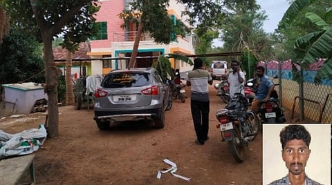 கிருஷ்ணமூர்த்தியின் வீடு. உள்படம்: கைதான சிவனேசன்