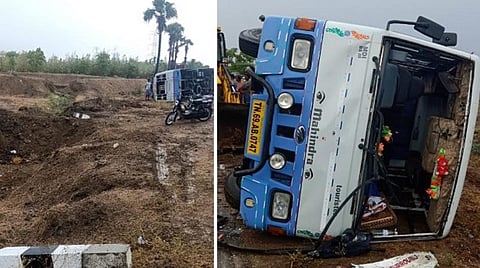 விருதுநகர் அருகே வேன் கவிழ்ந்து 12 பேர் படுகாயம்