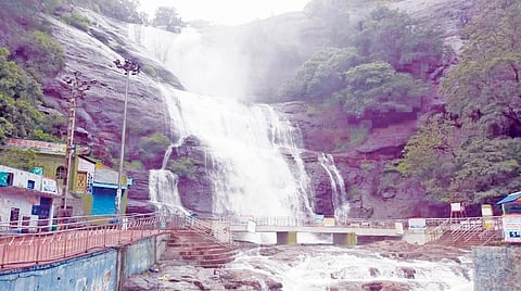 குற்றாலம் பிரதான அருவியில் நேற்று தண்ணீர் ஆர்ப்பரித்து கொட்டியது.
