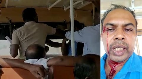பயணச்சீட்டு கேட்ட நடத்துநர் மீது ஓடும் பேருந்தில் தாக்கு: 2 காவலர்கள் கைது