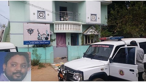 உள்படம் (பலியான இளைஞர் சசிக்குமார்) - வெளிப்படம்.. சசிக்குமார் நடத்தி வந்த பயிற்சி மையம் மற்றும் அவரின் வீடு