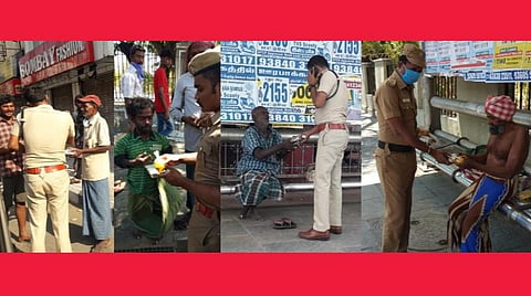 சமுதாயப் பணியில் சென்னை போலீஸார்: சாலையோர ஆதரவற்றவர்களுக்கு உணவுப் பொட்டலம்