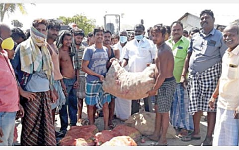 செங்காடு கிராமத்தில் முகாமிட்டுள்ள மேற்குவங்கம் உள்ளிட்ட வடமாநில கட்டுமான தொழிலாளர்களுக்கு, திமுக எம்எல்ஏ இதயவர்மன் அத்தியாவசிய பொருட்களை வழங்கினார்.