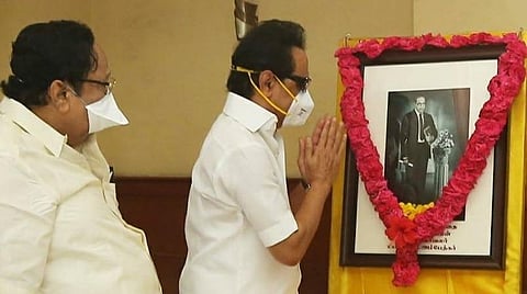 அம்பேத்கர் உருவப்படத்திற்கு ஸ்டாலின் மரியாதை.