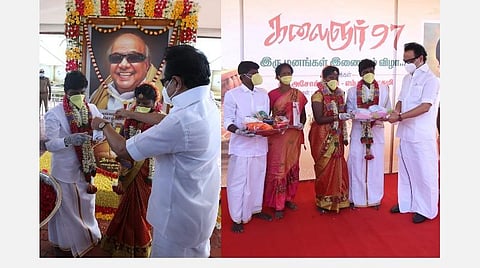 கருணாநிதி பிறந்த நாள்: நினைவிடத்தில் தொண்டருக்கு திருமணம் நடத்தி வைத்த ஸ்டாலின்