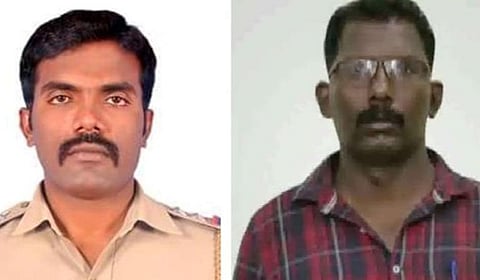 எஸ்.ஐ.பாலகிருஷ்ணன் (இடது); காவலர் முருகன் (வலது)