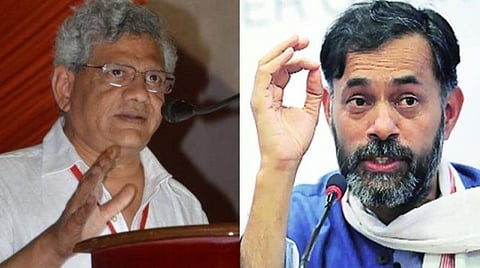 மார்க்சிஸ்ட் கம்யூனிஸ்ட் பொதுச்செயலாளர் சீதாராம் யெச்சூரி, ஸ்வராஜ் அபியான் தலைவர் யோகேந்திர யாதவ் : கோப்புப்படம்