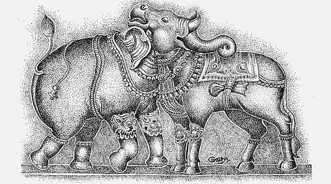 சித்திரப் பேச்சு: காளையும் யானையும் இணைந்த சிற்பக் கவிதை
