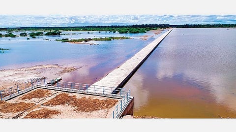 பாலாற்றில் ரூ. 32.50 கோடியில் வாயலூர் பகுதியில் கட்டப்பட்டுள்ள தடுப்பணை.