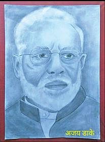 சிறுவன் வரைந்த மோடி ஓவியம்
