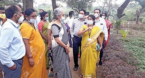 திருவள்ளூர் மாவட்டம், திருவூர் வேளாண் அறிவியல் நிலைய வளாகத்தில் நேற்று நடந்த ஊட்டச்சத்து தோட்டம் தொடர்பான விழிப்புணர்வு நிகழ்வில் பங்கேற்ற உலக சுகாதார அமைப்பின் முதன்மை விஞ்ஞானி டாக்டர் சவுமியா சுவாமிநாதன், அங்குள்ள ஊட்டச்சத்து மிகு தாவர தோட்டத்தை பார்வையிட்டார்.