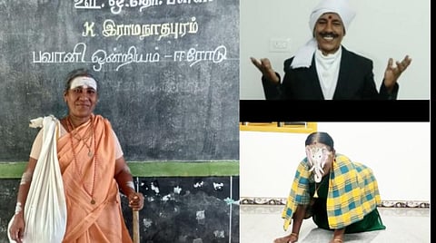 பல்வேறு வேடங்களில் பாடம் கற்பிக்கும் ஆசிரியர் வாசுகி.