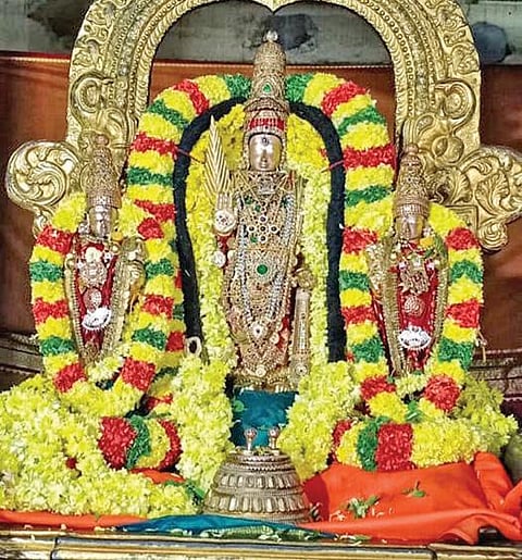 தை மாத பிரம்மோற்சவத்தை முன்னிட்டு பக்தர்களுக்கு சிறப்பு அலங்காரத்தில் அருள்பாலித்த வீரராகவ பெருமாள்.