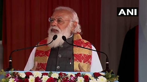 சோனிட்பூர் மாவட்டத்தில் உள்ள தேகியாஜூலி பொதுக்கூட்டத்தில் பிரதமர் மோடி பேசிய காட்சி : படம் ஏஎன்ஐ