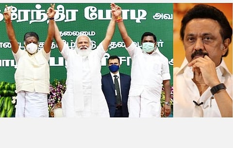 இபிஎஸ், ஓபிஎஸ் கரங்களை தூக்கிப் பிடித்து பிரதமர் மோடி எதைச் சொல்ல வருகிறார்?- ஸ்டாலின் சரமாரி கேள்வி