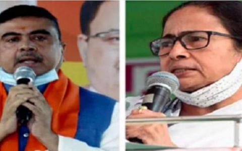 'நந்திகிராம் மண்ணின் மைந்தரையே வரவேற்கும்; மே.2-ல் நீங்கள் தோற்று வெளியேறுவீர்கள்': மம்தாவுக்கு சுவேந்து அதிகாரி சவால்