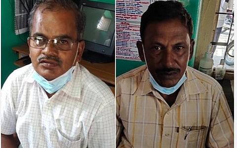 கைது செய்யப்பட்ட ராஜேந்திரன் (வெள்ளைச் சட்டை அணிந்திருப்பவர்), வெங்கடாச்சலம்.