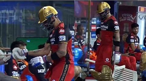 விராட் கோலி ஆத்திரத்தில் நாற்காலியைத் தள்ளிவிட்டுச் சென்ற காட்சி | படம் உதவி: ட்விட்டர்.