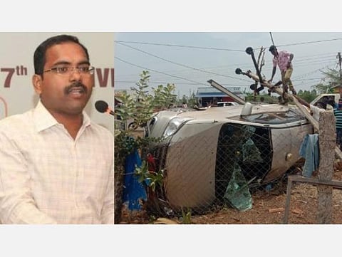 சிவகங்கை ஆட்சியர் கார் கவிழ்ந்து விபத்து: ஆட்சியர் காயம்