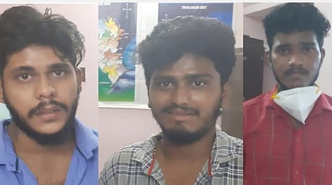 கைது செய்யப்பட்ட கிஷோர்குமார், கிறிஸ்டோபர், கார்த்திக்.