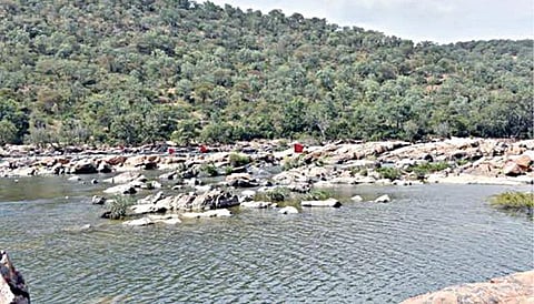 மேகேதாட்டுவில் அணை கட்டுவதற்காக கர்நாடக அரசு தேர்வு செய்துள்ள இடம்.