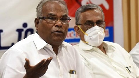 கோவையில் செய்தியாளர்களிடம் பேசிய மார்க்சிஸ்ட் கம்யூனிஸ்ட் கட்சியின் மாநில செயலாளர் கே.பாலகிருஷ்ணன். படம்் : ஜெ.மனோகரன்.