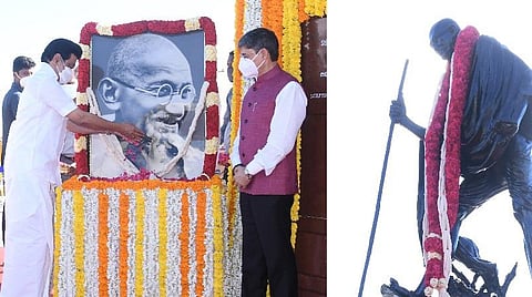 காந்தி உருவப்படத்துக்கு முதல்வர் ஸ்டாலின் மரியாதை.