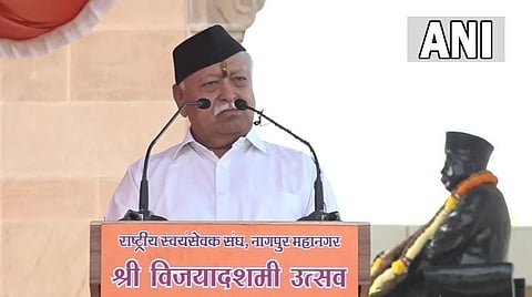 ஆர்எஸ்எஸ் அமைப்பின் தலைவர் மோகன் பாகவத் பேசிய காட்சி | படம்: ஏஎன்ஐ.