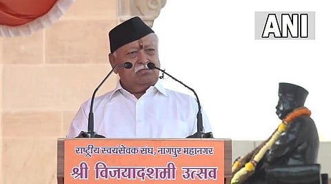 ஆர்எஸ்எஸ் அமைப்பின் தலைவர் மோகன் பாகவத் பேசிய காட்சி | படம்: ஏஎன்ஐ.