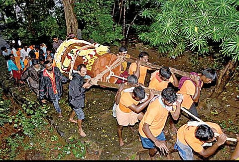திருவண்ணாமலையில் 2,668 அடி உயரம் உள்ள அண்ணாமலை உச்சிக்கு கொண்டு செல்லப்பட்ட மகா தீப கொப்பரை.