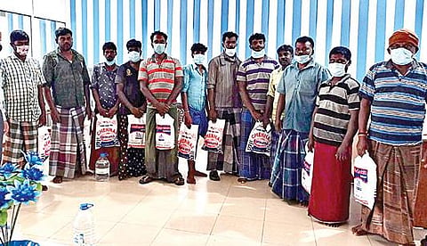 விடுதலை செய்யப்பட்ட ராமேசுவரம் மீனவர்கள்.