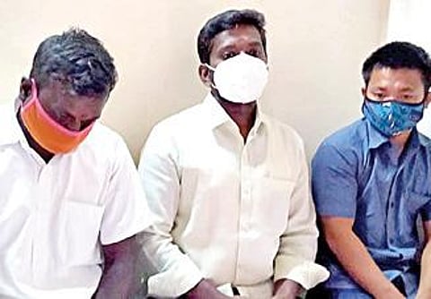 புதுக்கோட்டையில் பெண் கொலை வழக்கில் தண்டனை பெற்ற சிவக்குமார், காளிமுத்து, லிவின்பாய்.