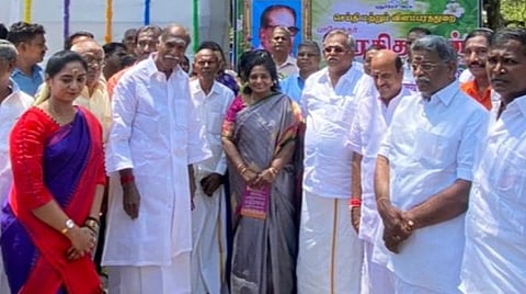 துணைநிலை ஆளுநர் தமிழிசை, புதுச்சேரி முதல்வர் ரங்கசாமி மற்றும் அமைச்சர்கள்