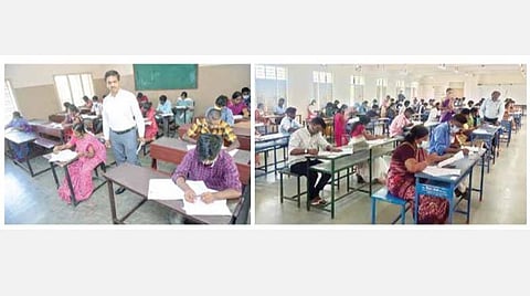 டிஎன்பிஎஸ்சி குரூப் 2 முதல்நிலை தேர்வு நேற்று வேலூர் கொணவட்டம் பகுதியில் உள்ள தனியார் பள்ளியில் நடைபெற்றது. இதனை பார்வையிட்ட மாவட்ட ஆட்சியர் குமாரவேல் பாண்டியன். அடுத்த படம்: ராணிப்பேட்டை மாவட்டம் அரக்கோணம் அடுத்த ஆட்டுப்பாக்கத்தில் உள்ள அரசினர் கல்லூரியில் நடைபெற்ற தேர்வை ஆய்வு செய்த மாவட்ட ஆட்சியர் பாஸ்கர பாண்டியன். கடைசிப் படம்: திருப்பத்தூர் கலை அறிவியல் கல்லூரியில் நடைபெற்ற தேர்வை நேற்று ஆய்வு செய்த மாவட்ட ஆட்சியர் அமர் குஷ்வாஹா.