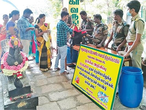 மருதமலையில் சுற்றுச்சூழல் பாதிப்பை தவிர்க்க பிளாஸ்டிக் பை, குடிநீர் பாட்டில்களை கொண்டு செல்ல பக்தர்களுக்கு தடை